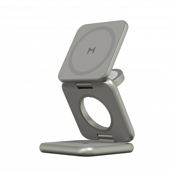 Складное беспроводное зарядное устройство Magssory Fold Pro 3 в 1 для iPhone, AirPods и Apple Watch, совместимое с MagSafe, Titan (Титановый)