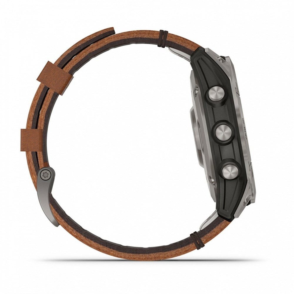Умные часы Garmin Fenix 7 Pro Sapphire Solar титановый серый с коричневым кожаным ремешком