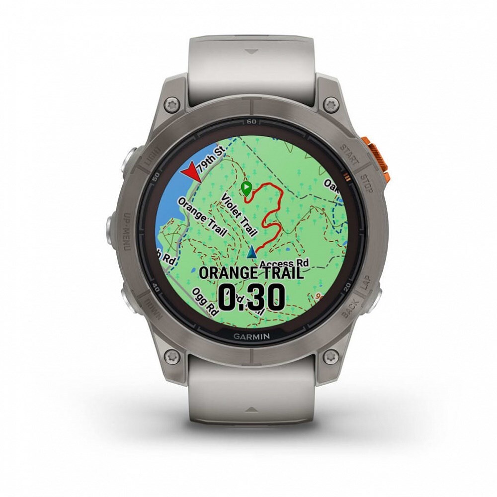 Умные часы Garmin Fenix 7 Pro Sapphire Solar титановый серый с серо-оранжевым ремешком