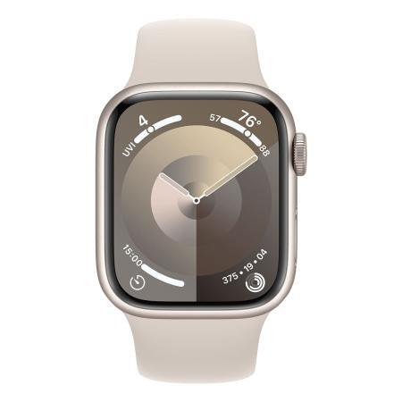 Apple Watch Series 9, 45 мм корпус из алюминия цвета «Starlight», силиконовый спортивный ремешок «Starlight»