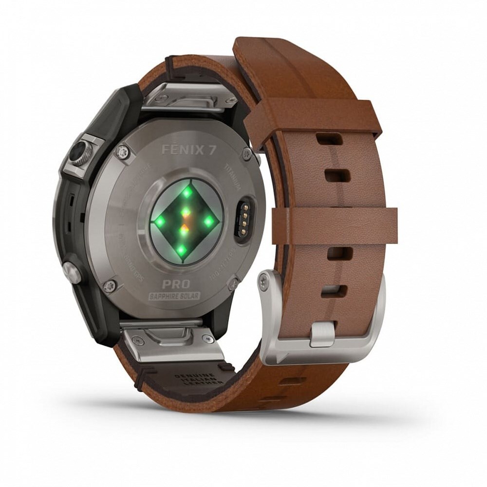 Умные часы Garmin Fenix 7 Pro Sapphire Solar титановый серый с коричневым кожаным ремешком