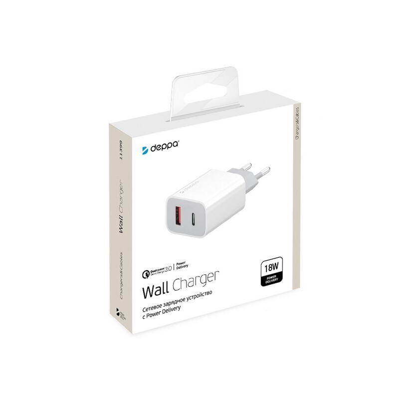 Адаптер питания Deppa USB A + USB-C 65W Белый