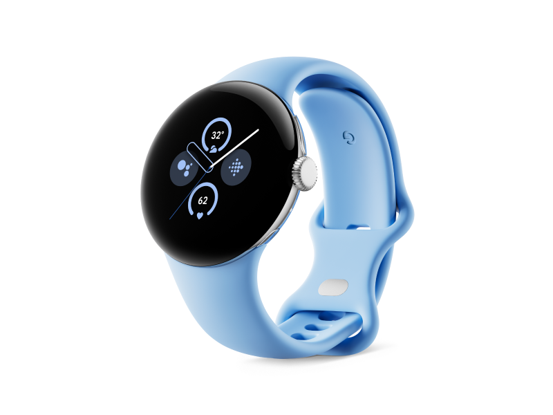 Google Pixel Watch 2 Polished Silver Aluminum Case / Bay Active Band