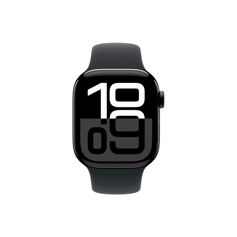 Apple Watch Series 10, 46 мм корпус из алюминия цвета «JetBlack», силиконовый спортивный ремешок "Black"