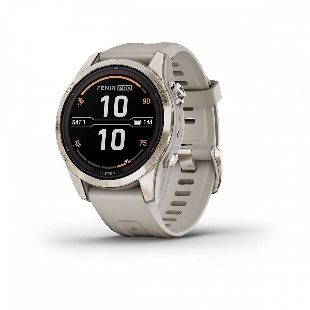 Умные часы Garmin Fenix 7s Pro Sapphire Solar золотистый корпус со светло-песочным ремешком