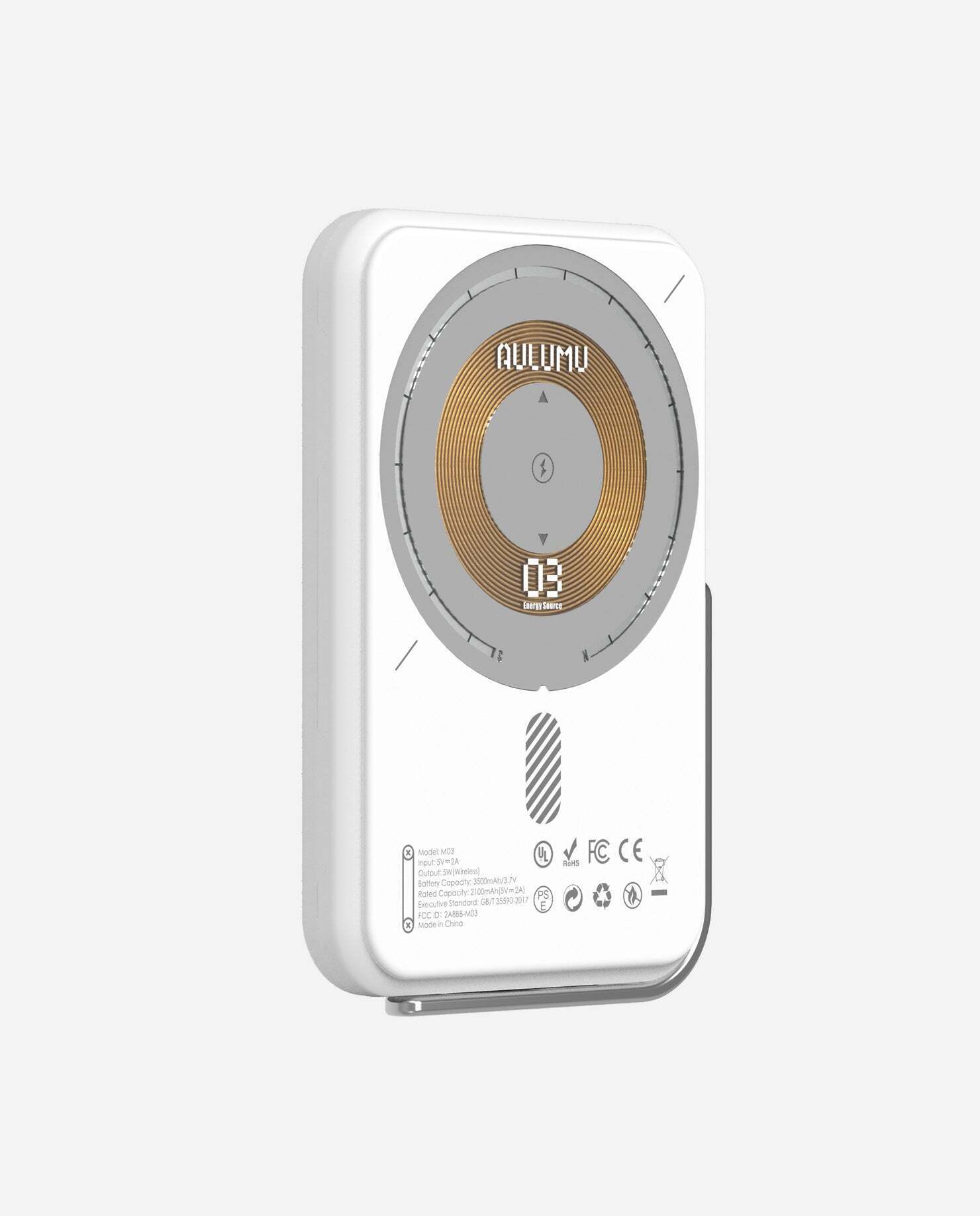 Внешний магнитный аккумулятор с подставкой Aulumu M03 MagSafe, Белый