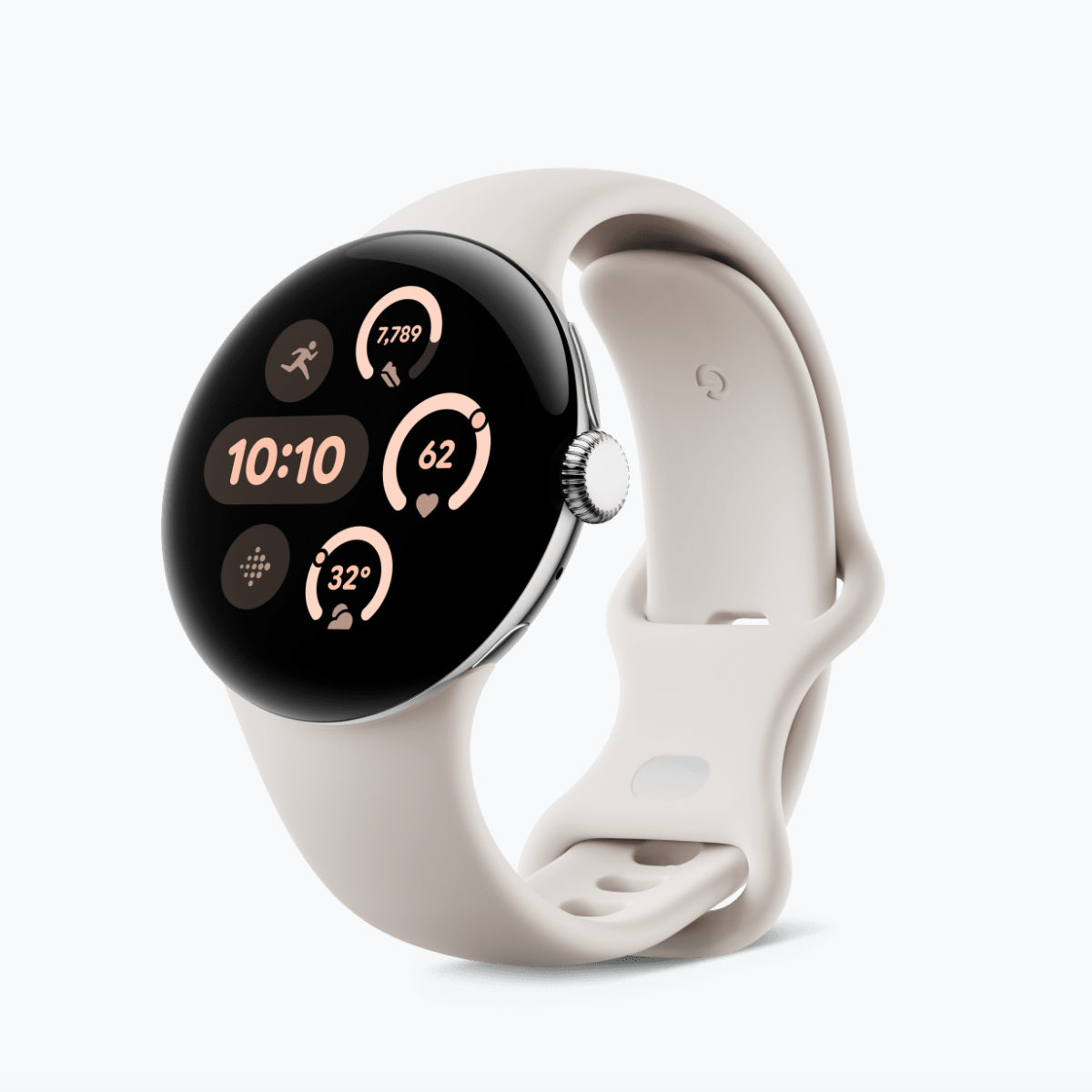 Google Pixel Watch 3 41mm Polished Silver Aluminum Case / Porcelain Active Band