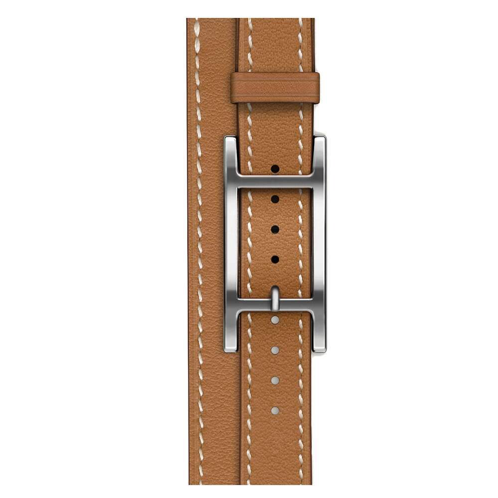 Apple Watch Series 10 Hermes, 42 мм корпус из титана цвета «Silver», кожаный ремешок Hapi Attelage Double Tour Gold (Коричневый)