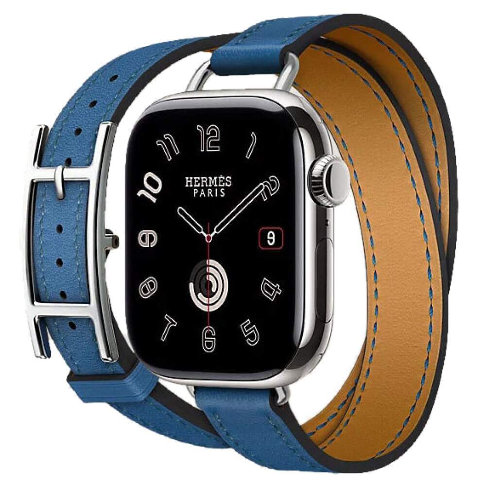 Apple Watch Series 10 Hermes, 42 мм корпус из титана цвета «Silver», кожаный ремешок Hapi Attelage Tour Bleu de France (Синий)