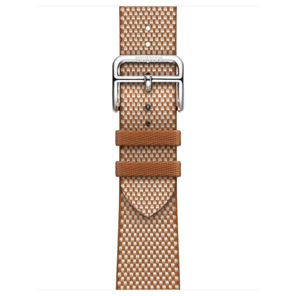 Apple Watch Series 10 Hermes, 42 мм корпус из титана цвета «Silver», нейлоновый ремешок Toile H Single Tour Gold/Ecru (Золотой)