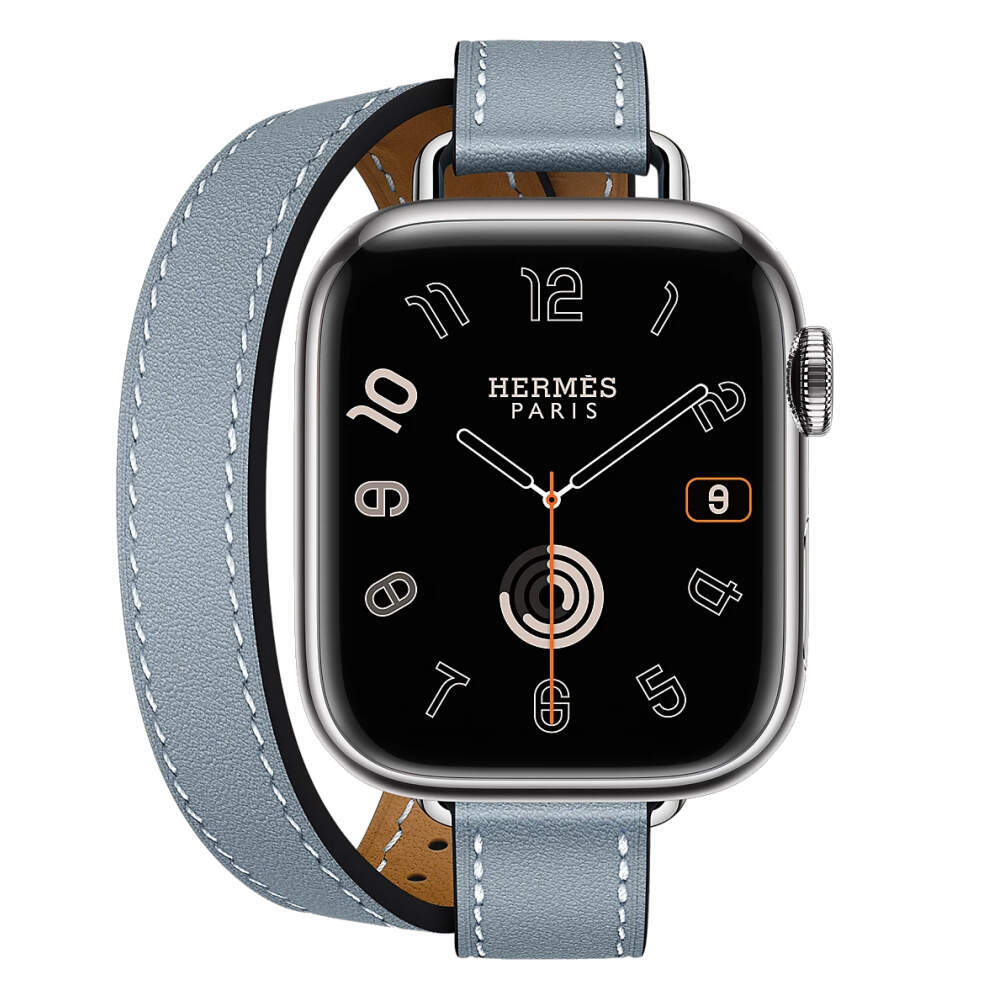Apple Watch Series 10 Hermes, 42 мм корпус из титана цвета «Silver», кожаный ремешок Attelage Double Bleu Lin (Голубой)