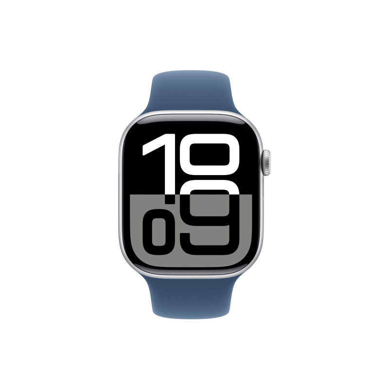 Apple Watch Series 10, 42 мм корпус из алюминия цвета «Silver», силиконовый спортивный ремешок "Denim"