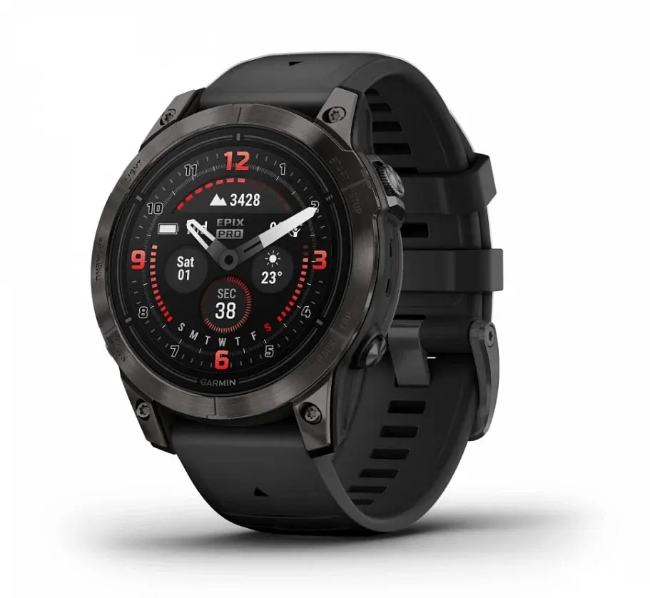 Умные часы Garmin Epix Pro (Gen 2) Sapphire Edition 47 мм, титановый, угольно-серый DLC, черный силиконовый ремешок