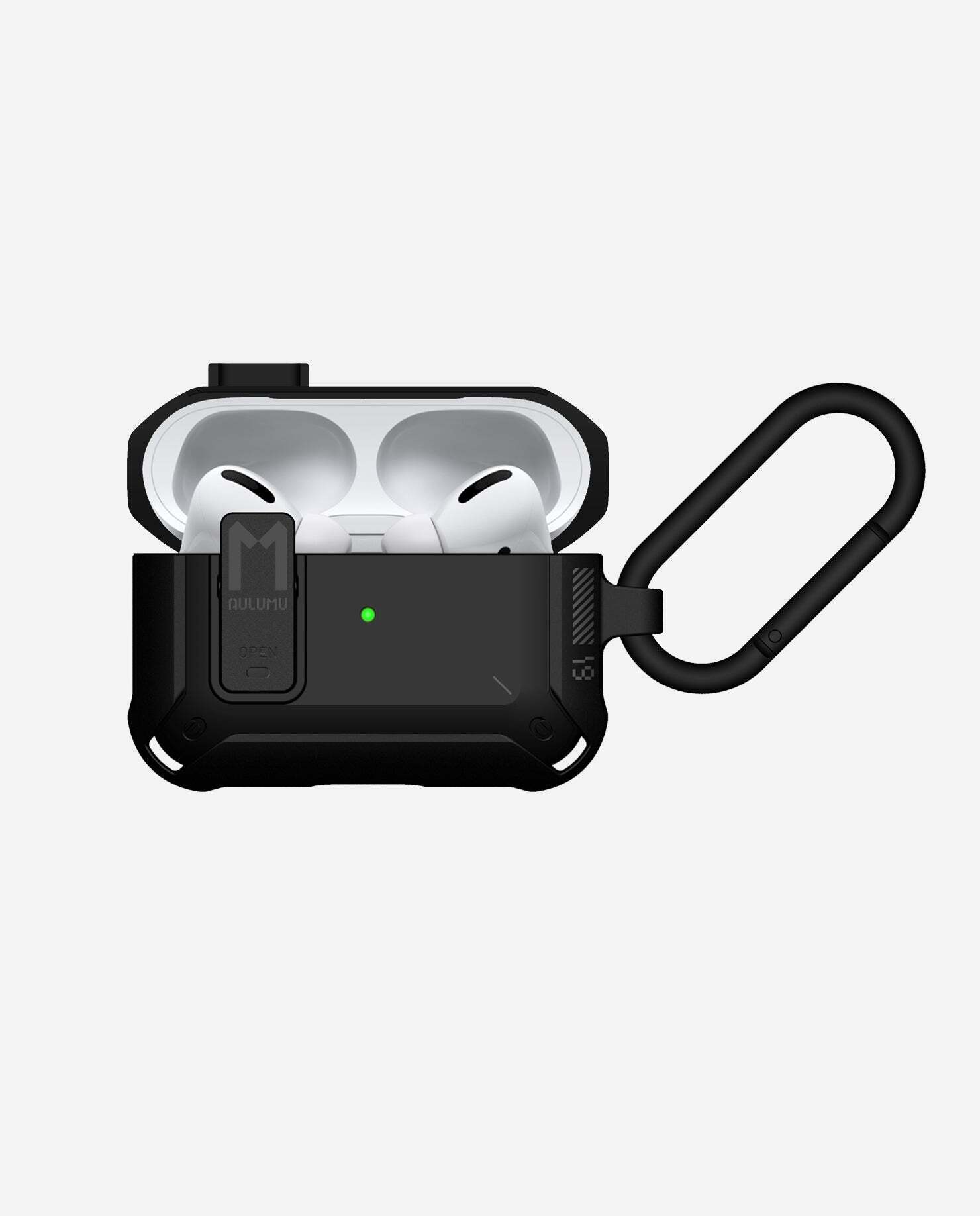 Чехол для AirPods Pro Aulumu, с замком и карабином чёрный