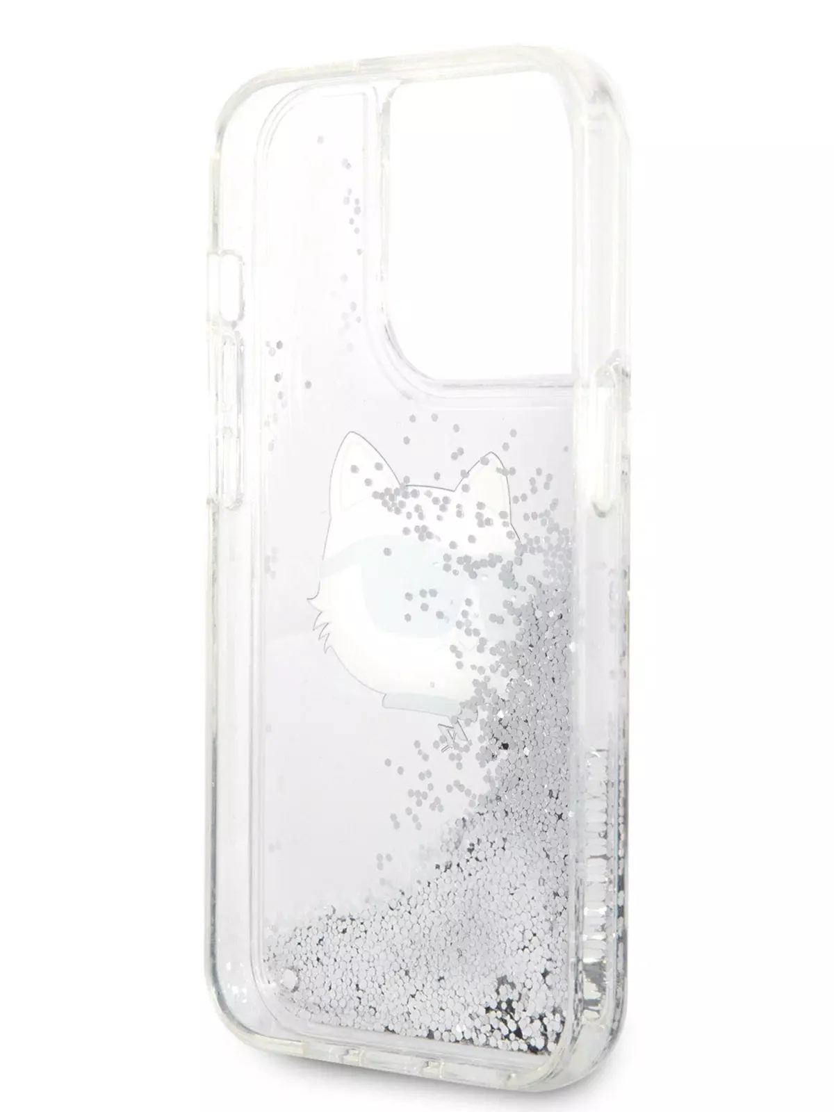 Чехол Karl Lagerfeld Liquid Glitter NFT Karl Head для iPhone 15 Pro Hard Silver (Прозрачный)